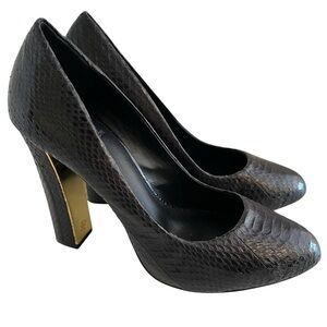 Tory Burch "Delilah"  Black Leather Snakeskin High Heel Pump 8 LIKE NEW